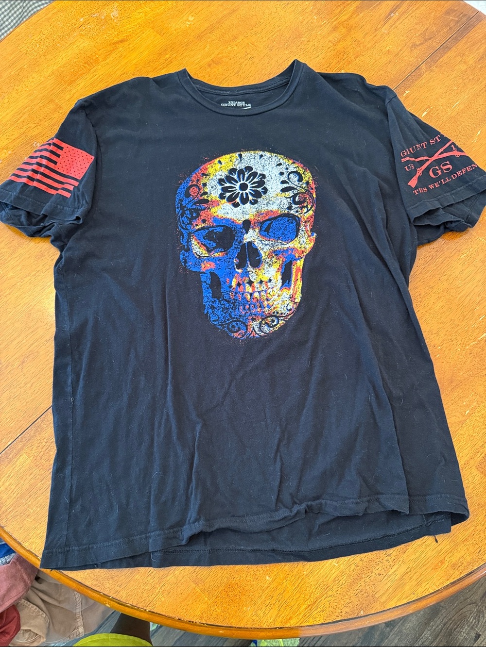 Grunt Style Black Short-Sleeve Tee with Multicolor Skull xxl